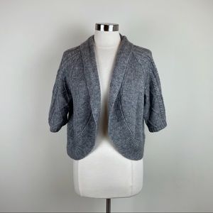 Chico's Heather Gray Short Sleeve Ribbed Open Cardigan